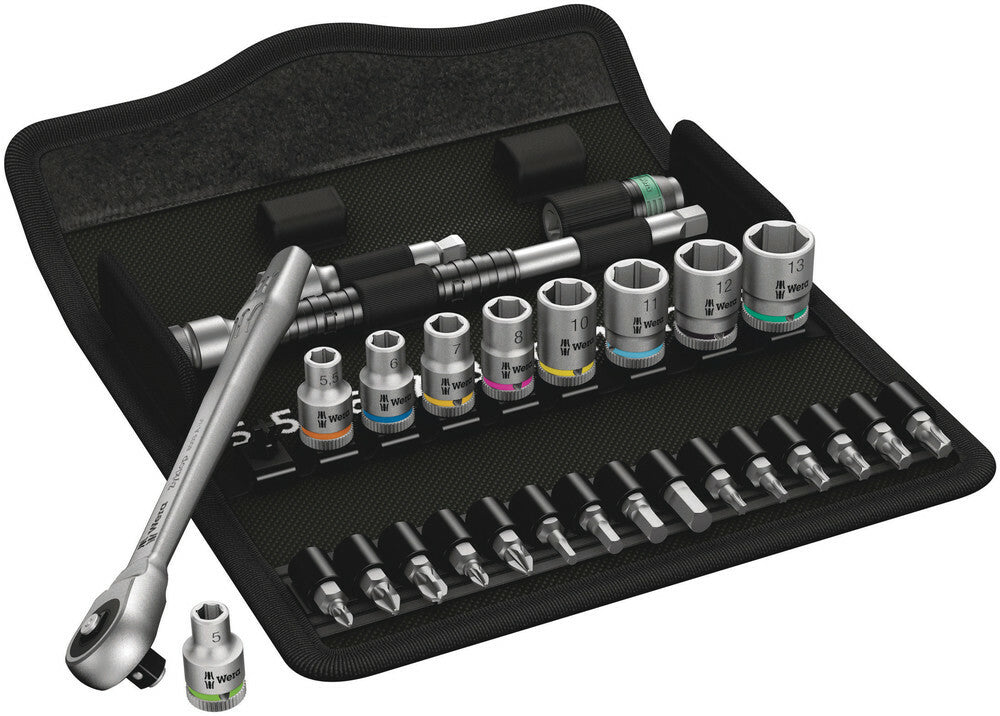 Wera Tools - 8100 Sa 7 Zyklop Metal Ratchet Set 1/4 28 Pcs Ratchet Set Push-Through Square Metric - 05004017001