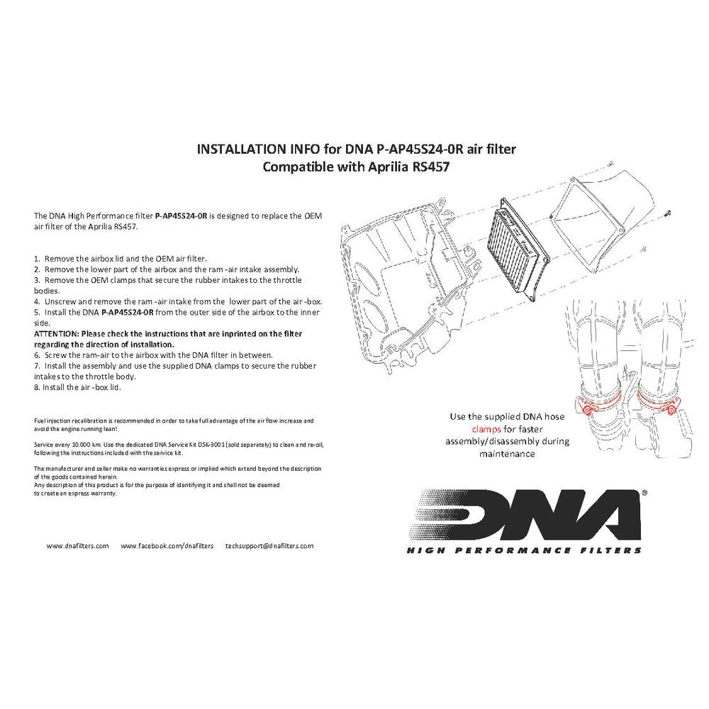 DNA Air Filters - Racing Air Filter for Aprillia RS 457 2024