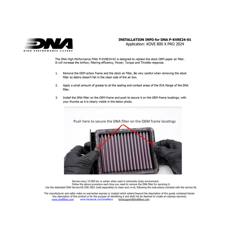 DNA Air Filters - Air Filter for KOVE 800 X PRO (24-25)