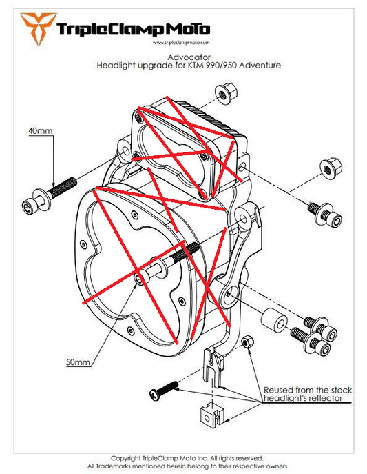 Advocator - KTM 950/990 Adventure Headlight - Hardware Kit ONLY
