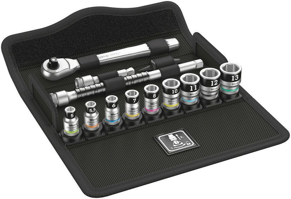 Wera Tools - 8100 Sa 12 Hf Zyklop Metal Ratchet Set Push-Through Square, 1/4" Drive, Holding Function - 05003756001